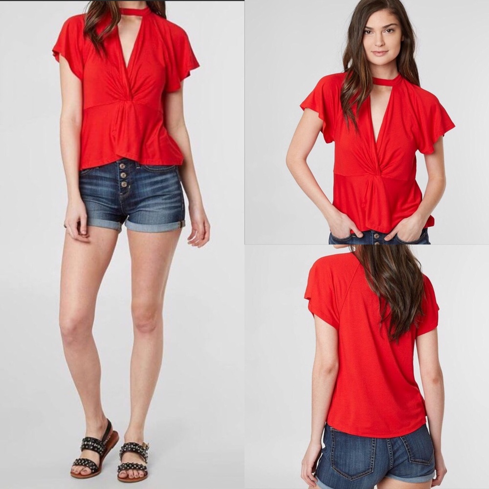 Free People Knot Front Choker Top Cherry Red 🍒